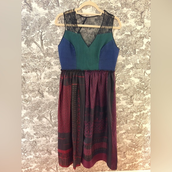 Niki Mahajan for Anthropologie Montage Midi Dress RARE Size 8 10 12 Silk Lace - Picture 4 of 14